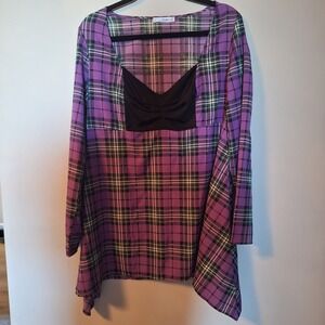 Rosegal Purple Plaid Tunic Top Long Sleeve Size Large